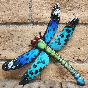 Vibrant Metal-BLUE Dragonfly 13.5" x 10.5" Wall Decor - Fence Decor